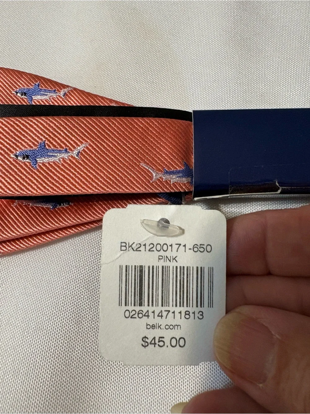 Saddlebred tie Coral‎ Bow Tie with blue shark pattern ocean summer theme NWT